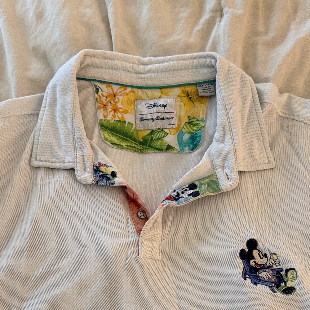Men’s Tommy Bahama Disney White Polo with Mickey Mouse Embroidery